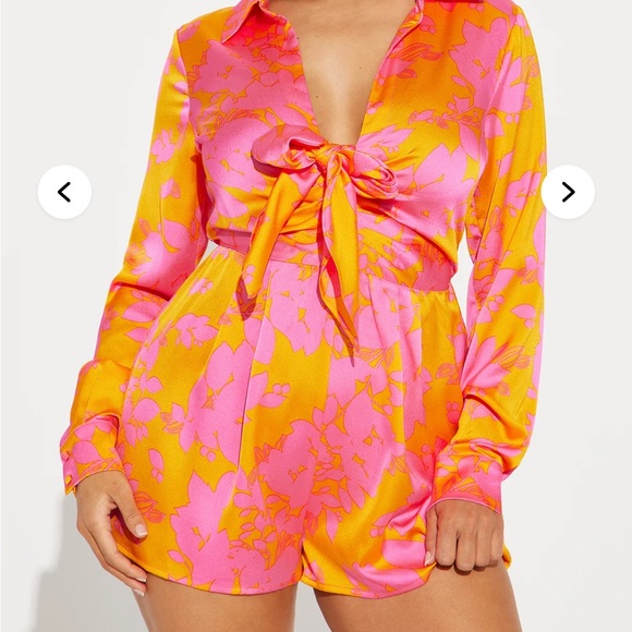 Fashion Nova Pants - Fashion Nova Pink and Orange Floral Jumpsuit